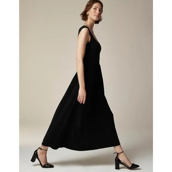 J.Crew Cap Sleeve Midi Dress in Matte Jersey Black Size Large NEW with tags! - Picture 1 of 7